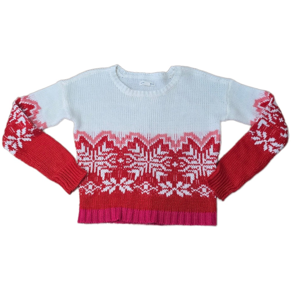 Aeropostale Womens Fair Isle Snowflake Sweater Red White Pink‎ Knit Small